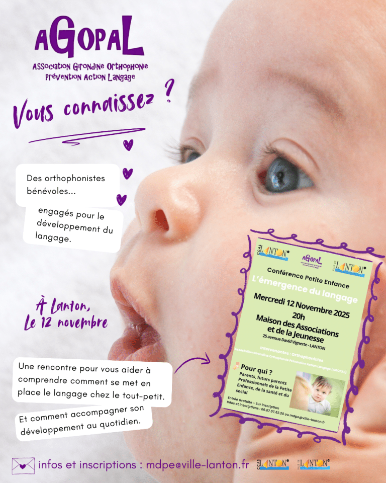 🗣️ Conférence à Lanton : comprendre l’émergence du langage chez le jeune enfant avec AGOPAL